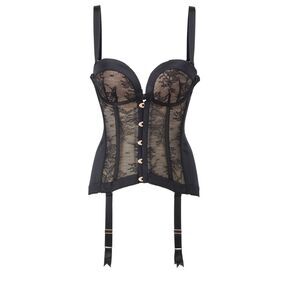 $270 Gossard VIP Retrolution Shapewear Corset Black Lace Hook 32B Lingerie Sexy